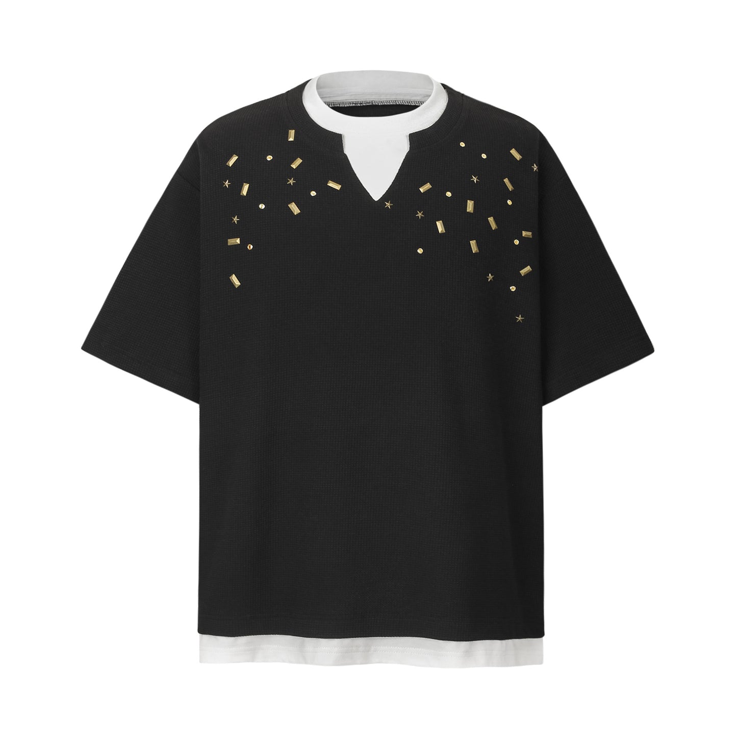 Unisex T-shirts Fake Two Metal Decorated Premium T-Shirts
