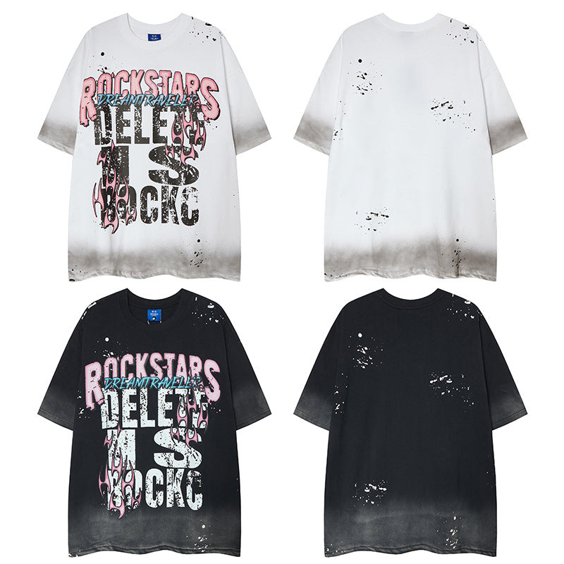 Nyc 1990 Shirt Casual gradual change color top Summer loose casual short sleeve T-shirt