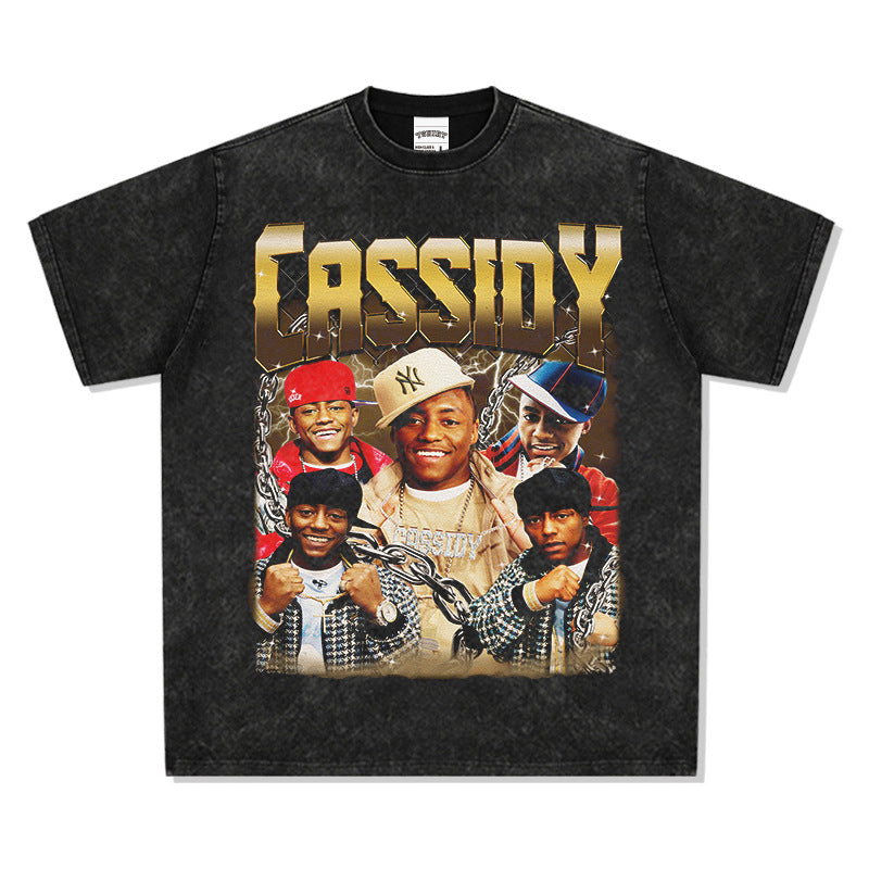Outfit streetwear vintage hip hop Cassidy print short sleeve t-shirt