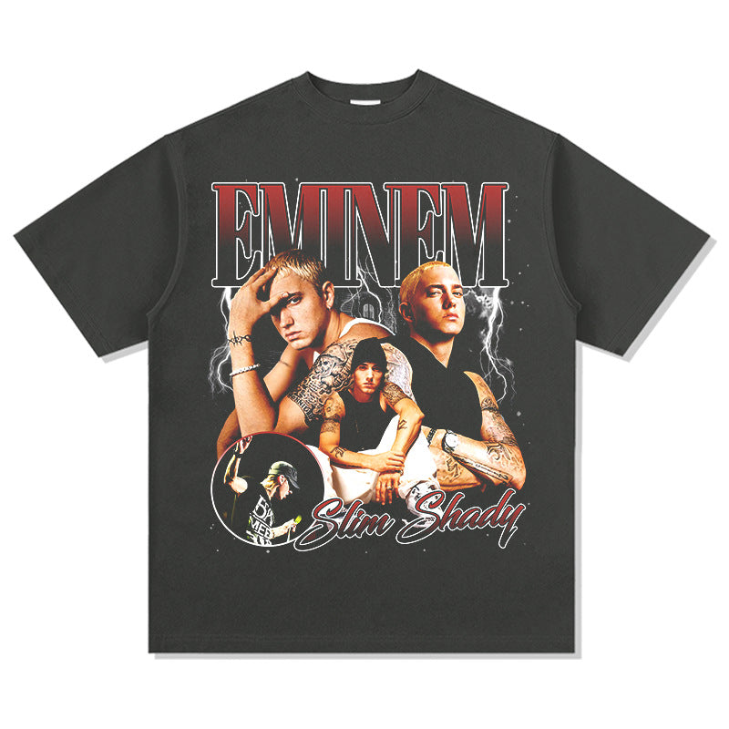 Outfit streetwear vintage hip hop Eminem print short sleeve t-shirt