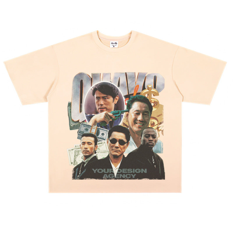 Film Star T Shirt Loose Japanese Style Retro Street Cotton T-shirt Men