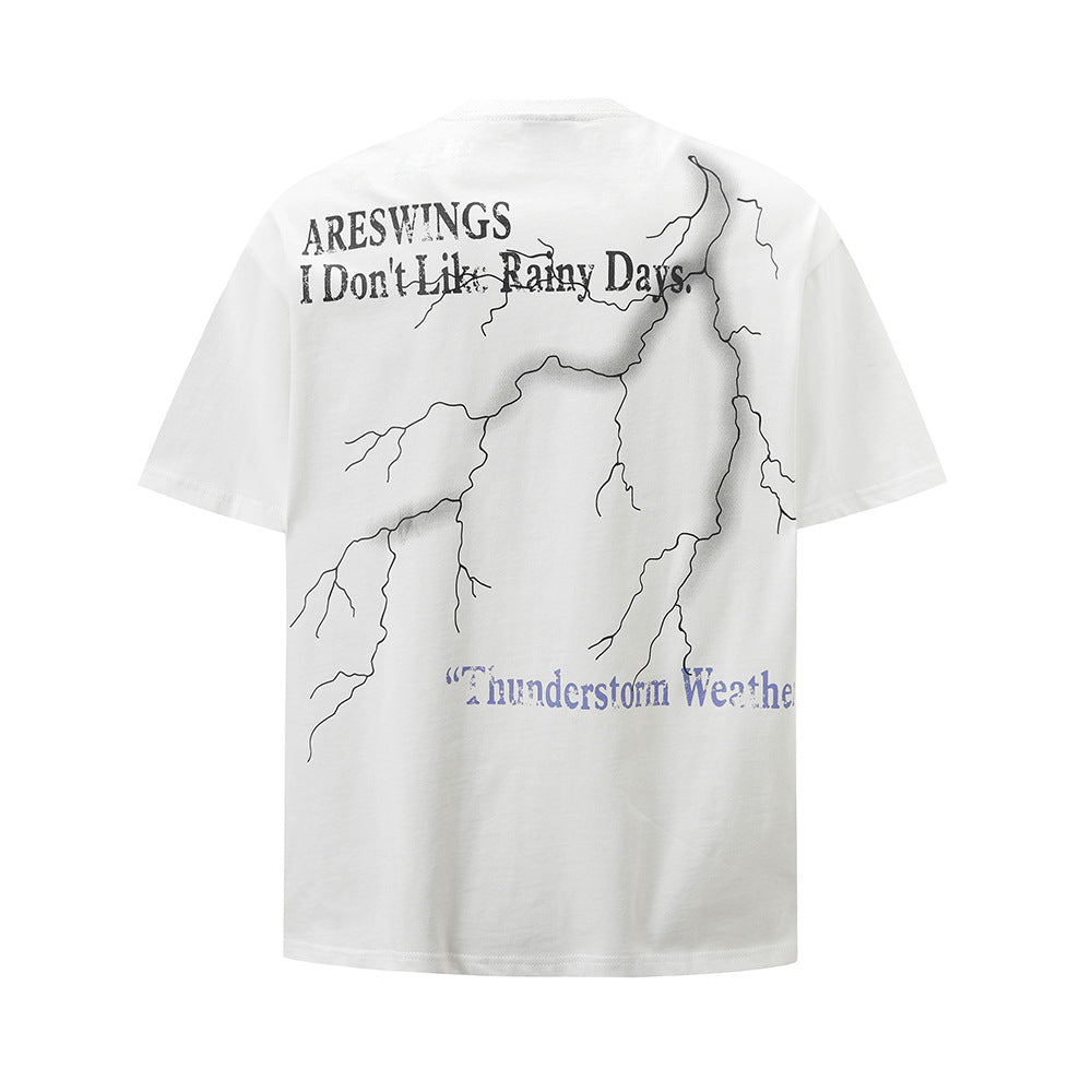 Hip Hop Clothes New York Vintage Lightning Print Pound Loose Crew Neck Short Sleeve T-shirt
