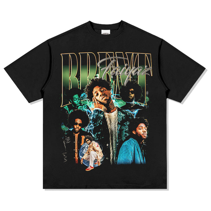 Outfit streetwear vintage hip hop BrentFaiyaz print short sleeve t-shirt