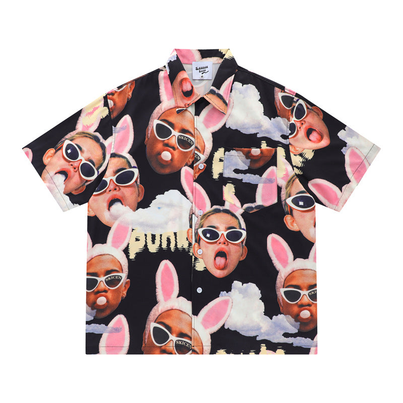 Hip Hop Shirts For Boys Summer Vintage Abstract Print Shirt