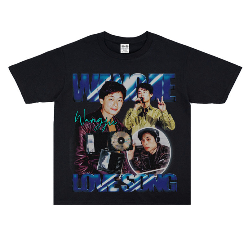 Film Star T Shirt Print Loose Heavy Weight Retro Street Cotton T-shirt
