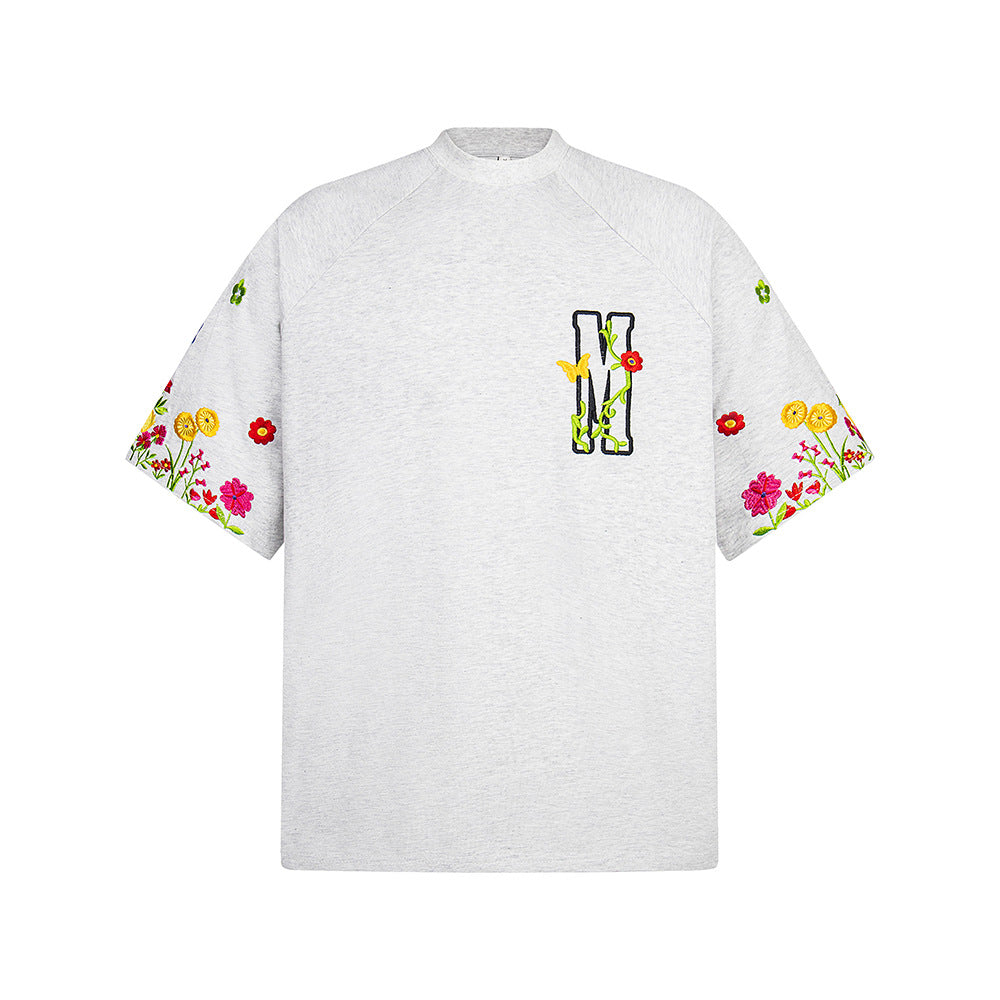 Nostalgia T Shirts Vintage Embroidery Summer Loose Casual Short Sleeve T-Shirt Top