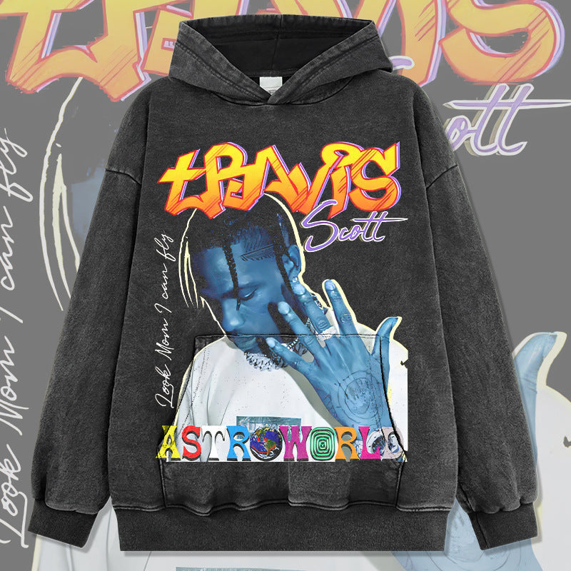 Marcas streetwear usa vintage Travis Scott print, crew neck sweater