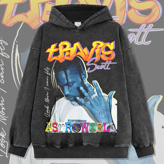 Marcas streetwear usa vintage Travis Scott print, crew neck sweater