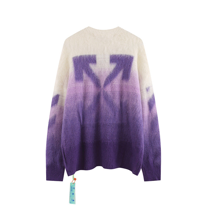 Vice streetwear autumn and winter ow purple gradient arrow pattern mohair knitted sweater