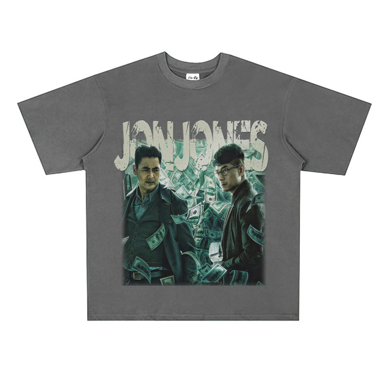 Film Star T Shirt Cotton Short Sleeve Loose Retro American Design T-shirt Men