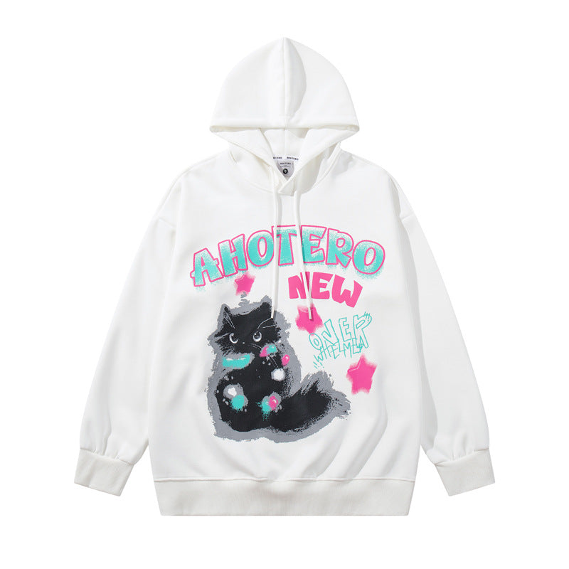 Streetwear Hoodie Cat Print Hooded Sweater Loose Hoodie