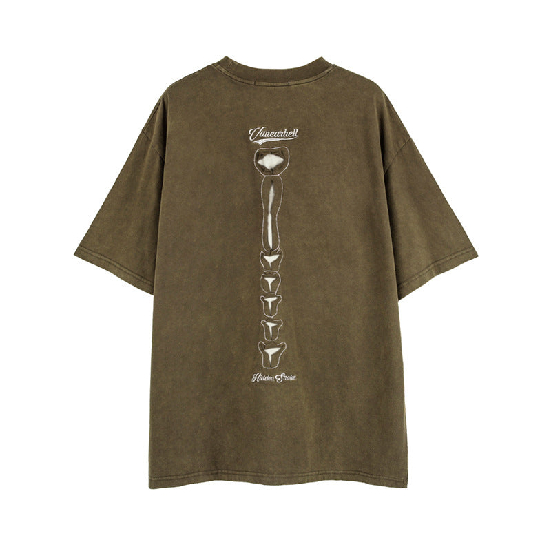 Vintage T Shirts Hip Hop Skull Wash Old Short Sleeve T-Shirt