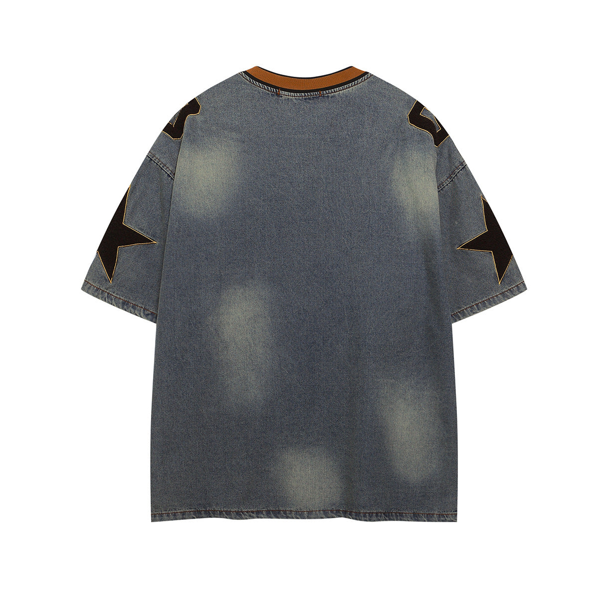 Hip Hop Clothing Summer Hip Hop Embroidery Washed Denim T-Shirt Short Sleeve