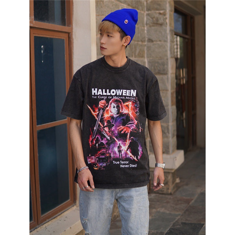 Film Star T Shirt Movie Halloween Trendy Cotton Short Sleeve Loose round Neck T-shirt for Men and Women