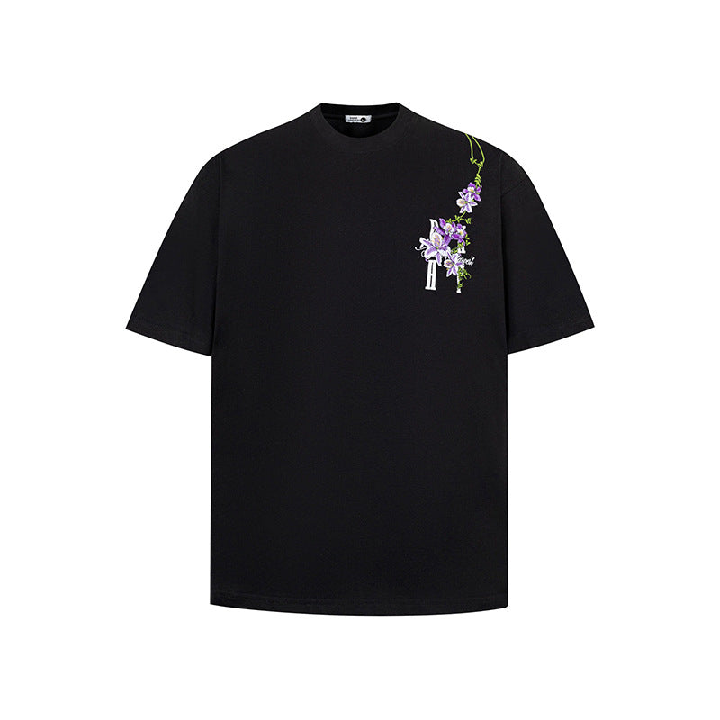 Nostalgia T-Shirts Flower Embroidery Short Sleeve T-Shirts