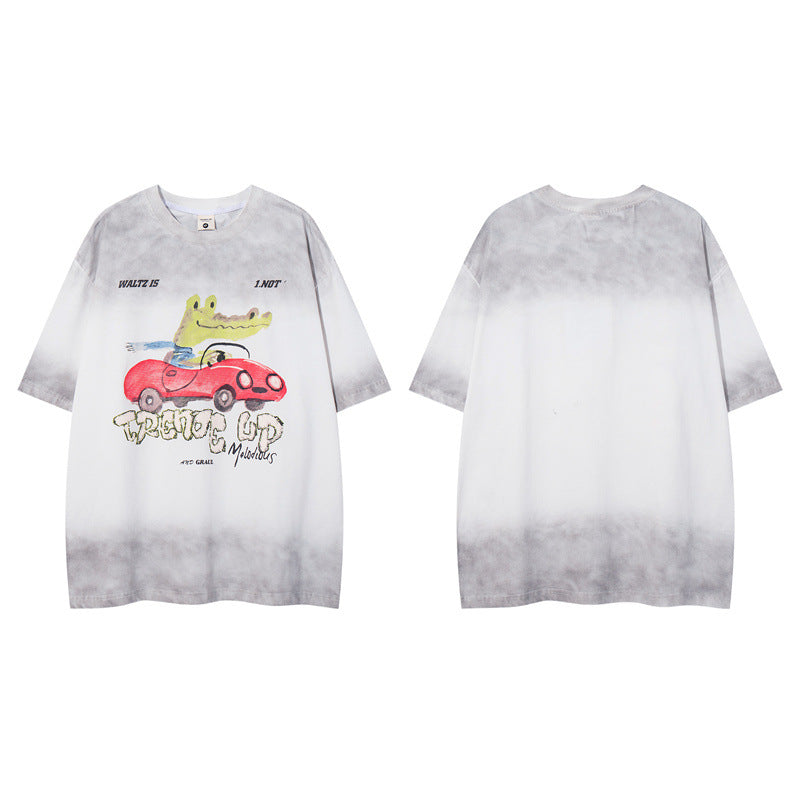 US drip outfits summer vintage kart casual loose short sleeve T-Shirts