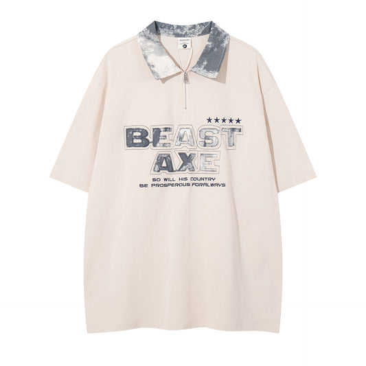 Hip hop shirt summer vintage embroidered polo shirt t-shirt short sleeve