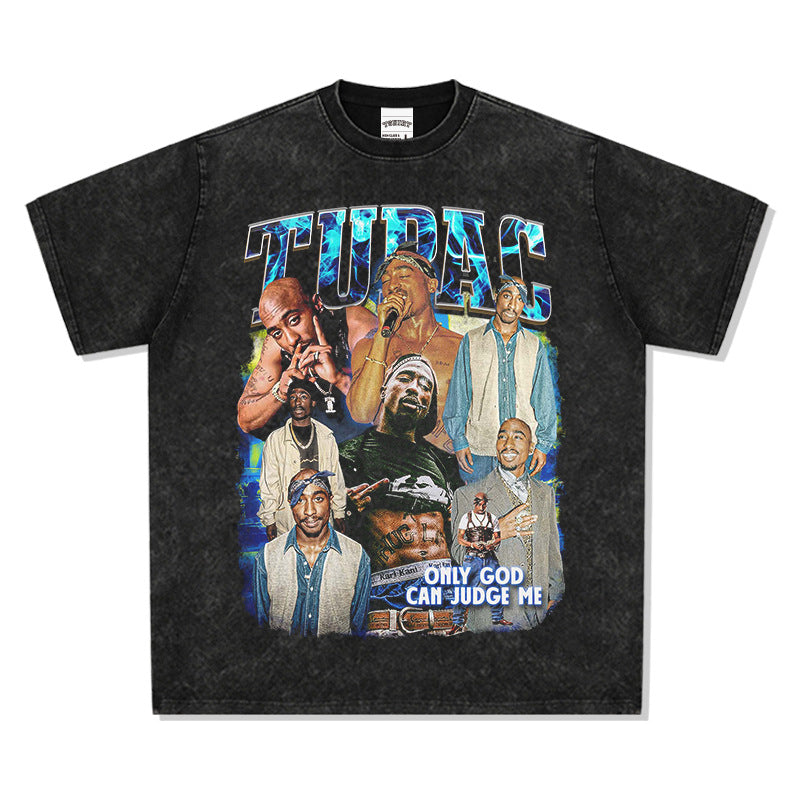 Outfit streetwear vintage hip hop tupac print short sleeve t-shirt