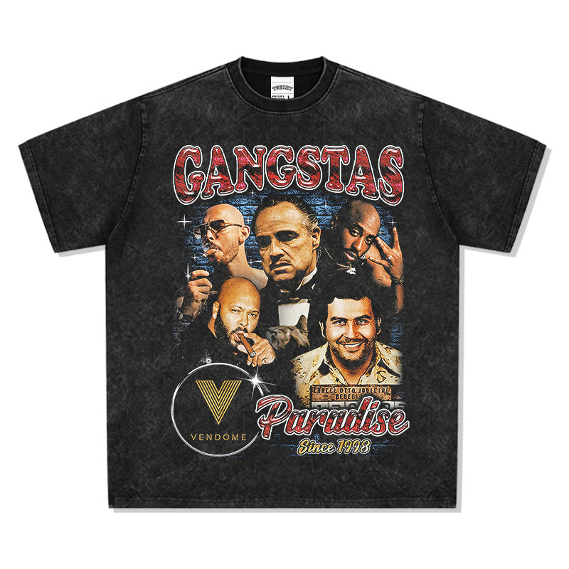Cool t rapper vintage Godfather print hiphop short sleeve t-shirt