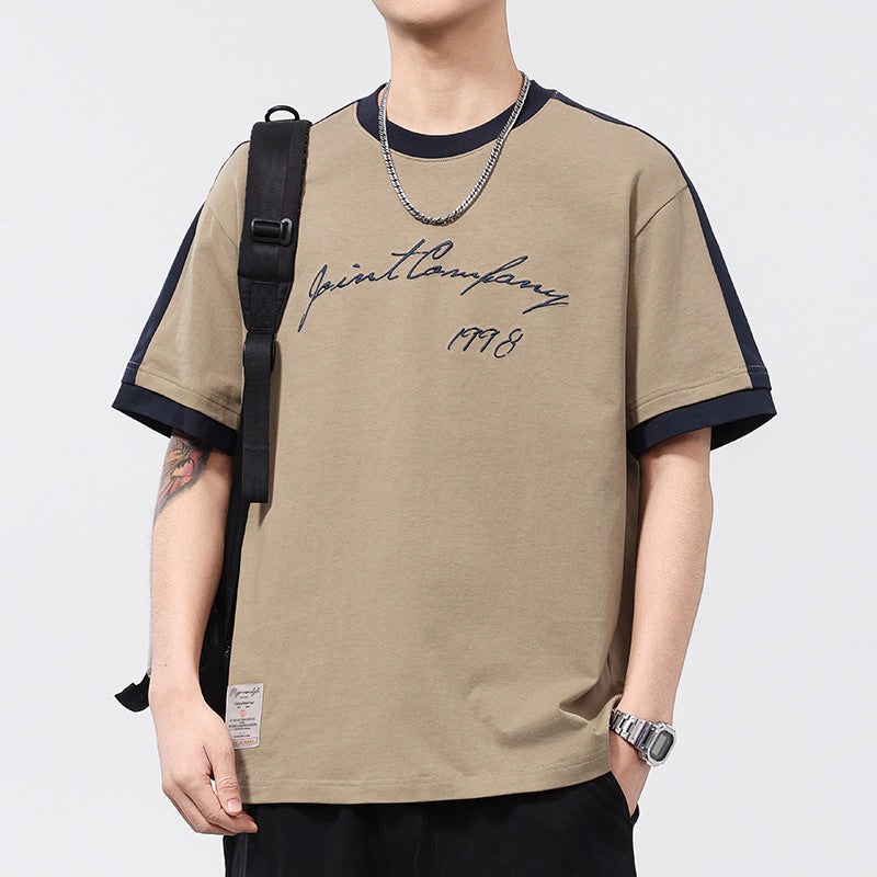 Men T-shirts Vintage Short Sleeve Summer Embroidered Loose Top