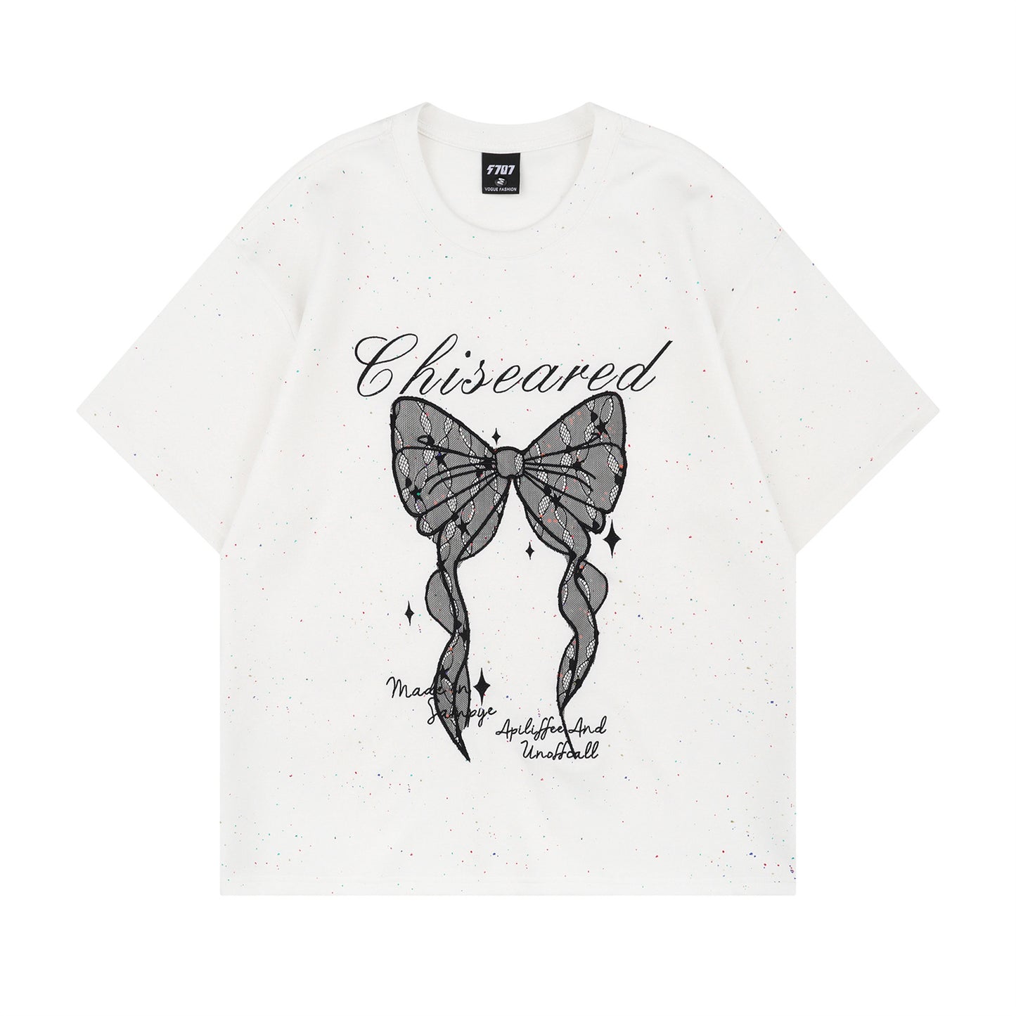 Distorted vintage lace butterfly short sleeve t-shirt summer loose top