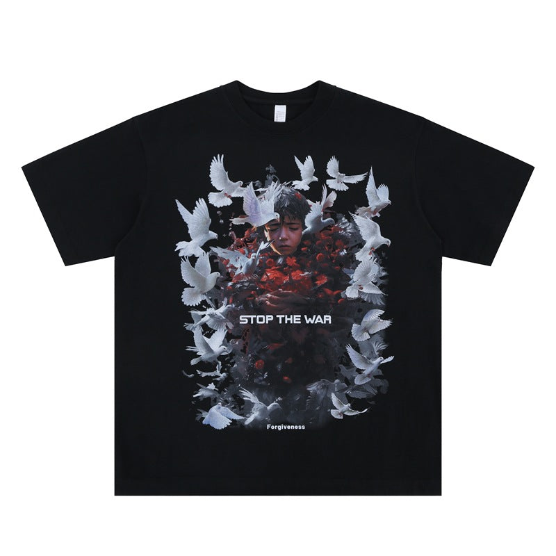 Vintage College Shirts Summer Dove Boys Print Crew Neck Short Sleeve T-Shirt