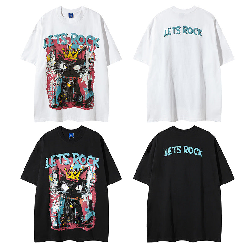 Nyc T Shirt Retro Cat Print Short Sleeve T-Shirt Summer Oversize Casual Top