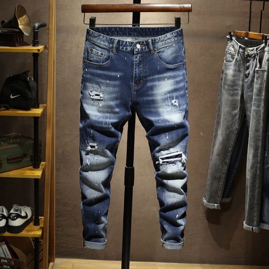 1990 Fashion Jeans Retro Blue Ripped Jeans