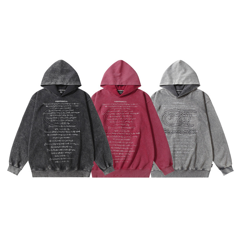 Streetwear Hoodie Vintage Washed Old Hooded Sweater Alphabet Print Casual Hoodie