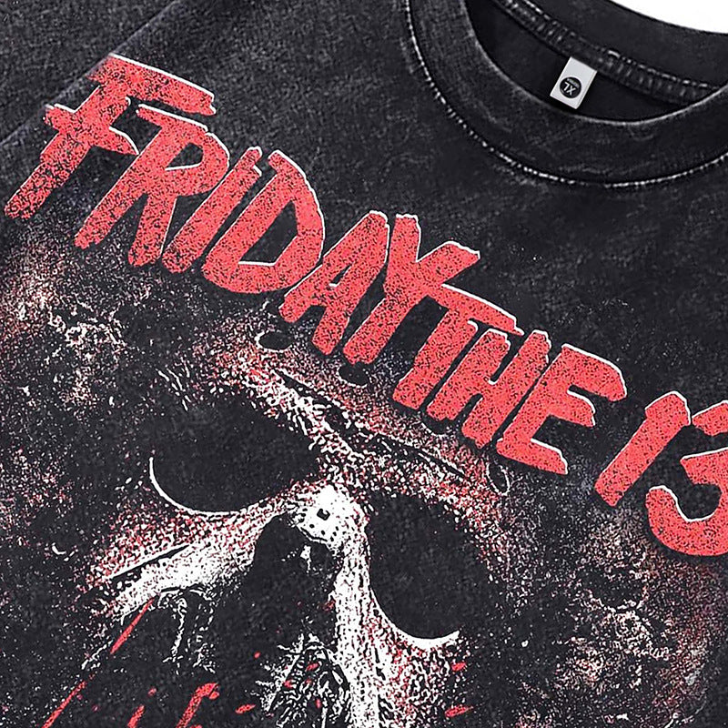Ropa Vintage Hombre Skull Print Washed Old Short Sleeve T-Shirt