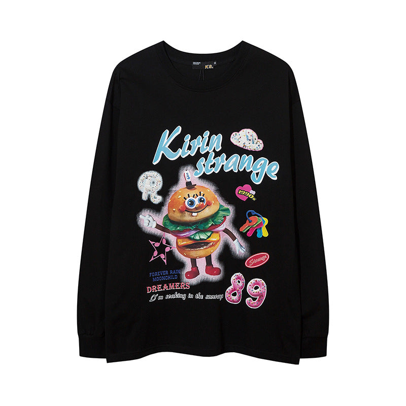 Vintage T Shirts Hip Hop Cartoon Printed Top Hip Hop Loose Oversize Long Sleeve T-Shirt