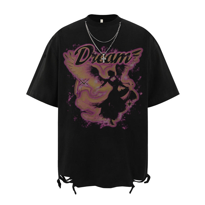 US drip outfits Summer Vintage Angel Muse Casual Loose Short Sleeve T-Shirts