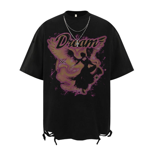 US drip outfits Summer Vintage Angel Muse Casual Loose Short Sleeve T-Shirts