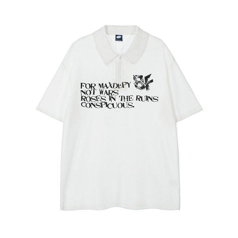 US drip outfits Summer Vintage Lapel English Alphabet Casual Wide Short Sleeve T-Shirts