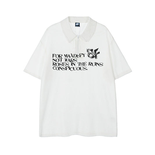 US drip outfits Summer Vintage Lapel English Alphabet Casual Wide Short Sleeve T-Shirts