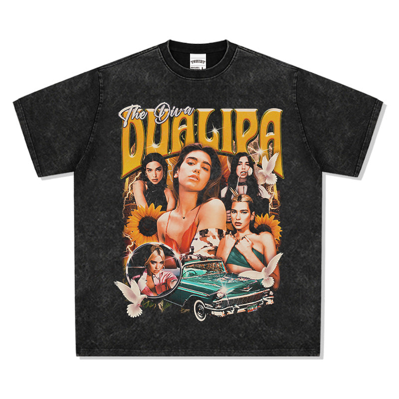 New york hip hop shop vintage hip hop dua lipa print short sleeve t-shirt