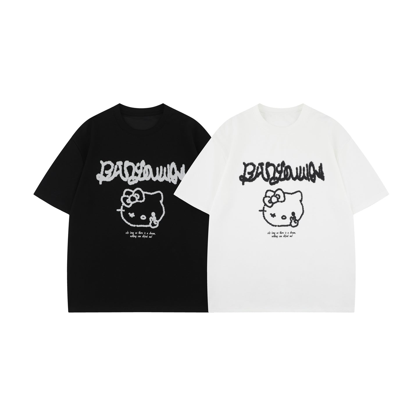 Unisex T-shirts Summer Cartoon KT Cat Men's Loose Short Sleeve T-Shirt