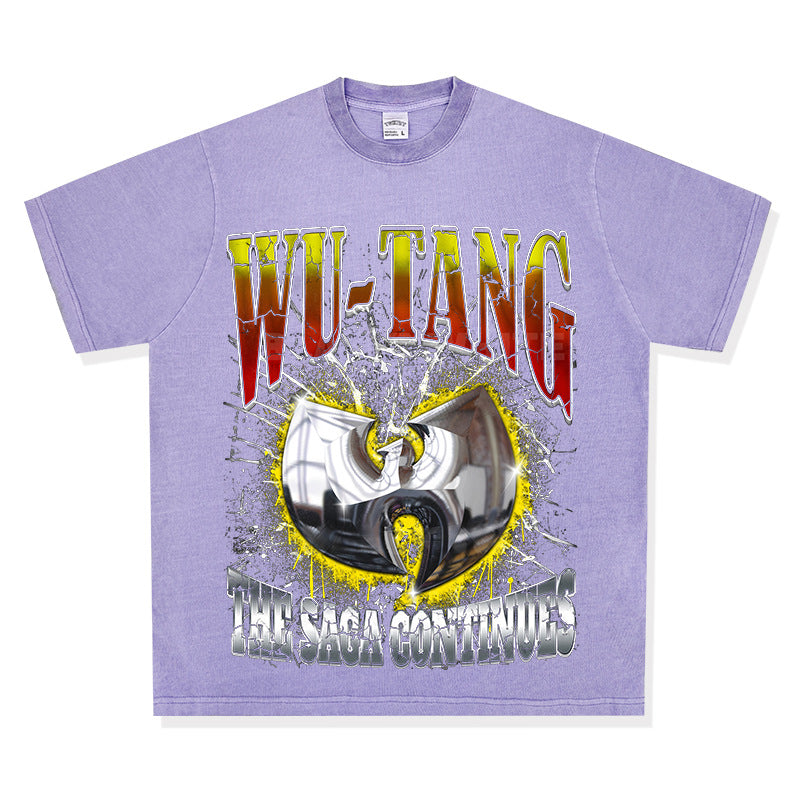 Streetwear masculino vintage hip hop WU-TANG print short-sleeved t-shirt