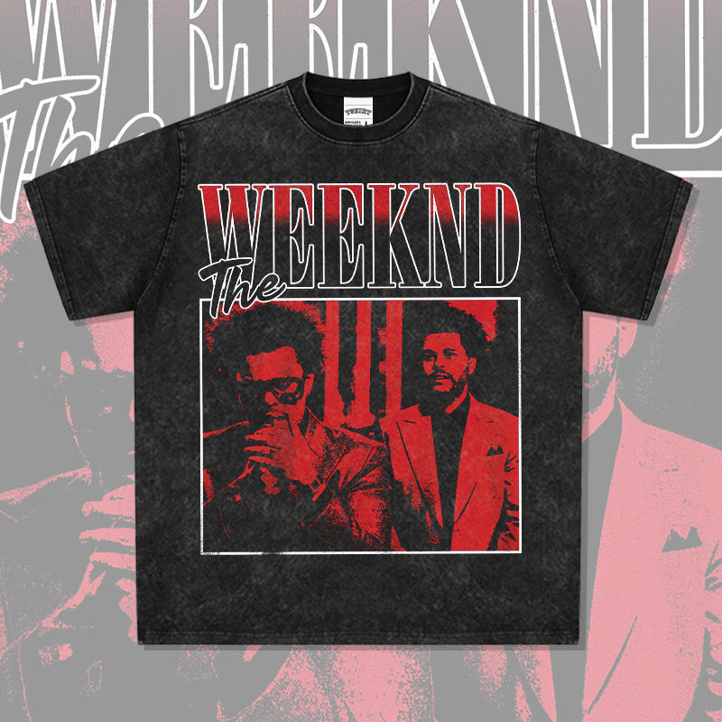 New york hip hop shop weeknd print short sleeve hip hop loose t shirt