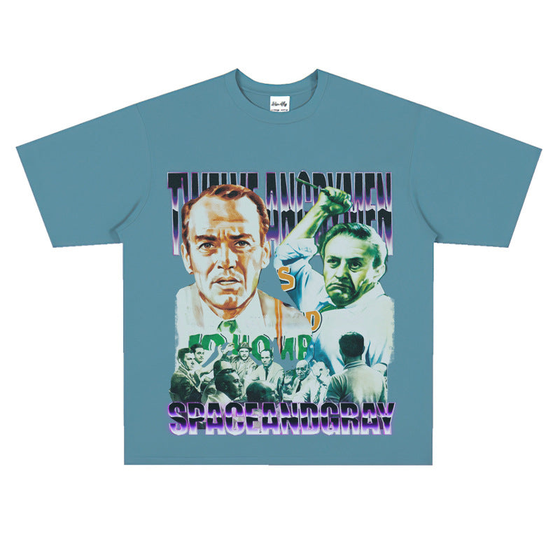 Film Star T Shirt Loose Retro Street Cotton Personality round Neck Print T-shirt