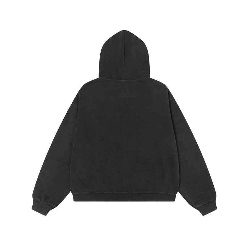 Streetwear Hoodie Vintage Washed Old Letter Print Hooded Sweater Cardigan Jacket