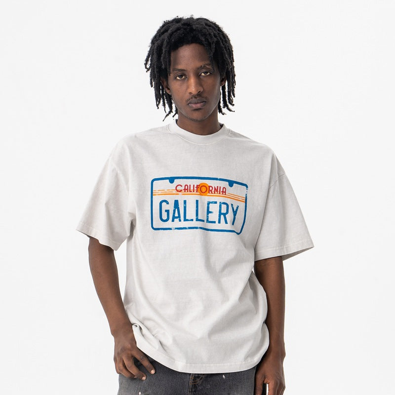Vintage College Shirts Summer Washed Old Printed Hip Hop Crew Neck Short Sleeve T-Shirt