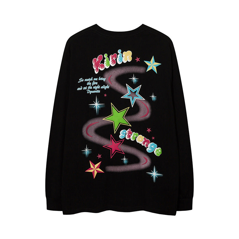 Vintage T Shirts Hip Hop Star Color Print Long Sleeve T-Shirt