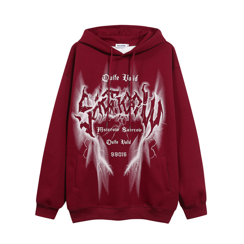 Streetwear Hoodie Hip Hop Graffiti Lightning Alphabet Print Sweater Men