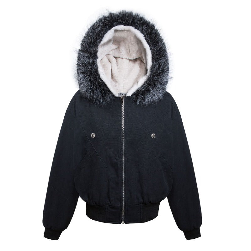 Unisex Down Jacket Men's and Women's Winter Fur Collar Hooded Padded Jacket