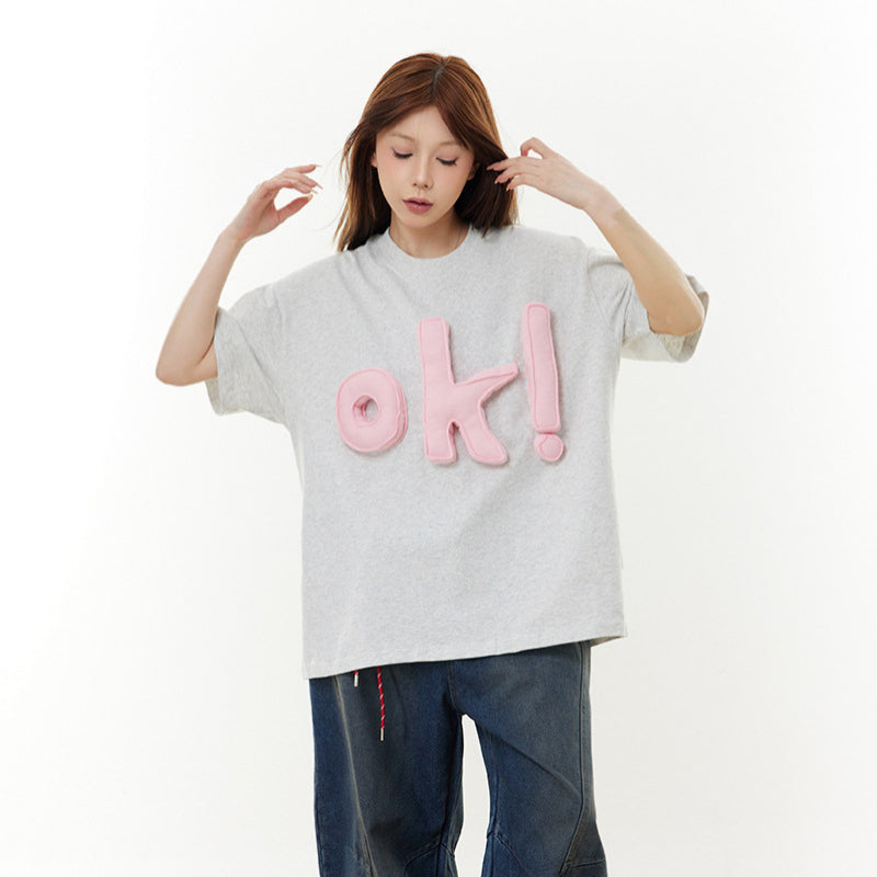 Hip Hop Clothes New York Vintage Three-Dimensional Alphabet Print Short Sleeve T-Shirt
