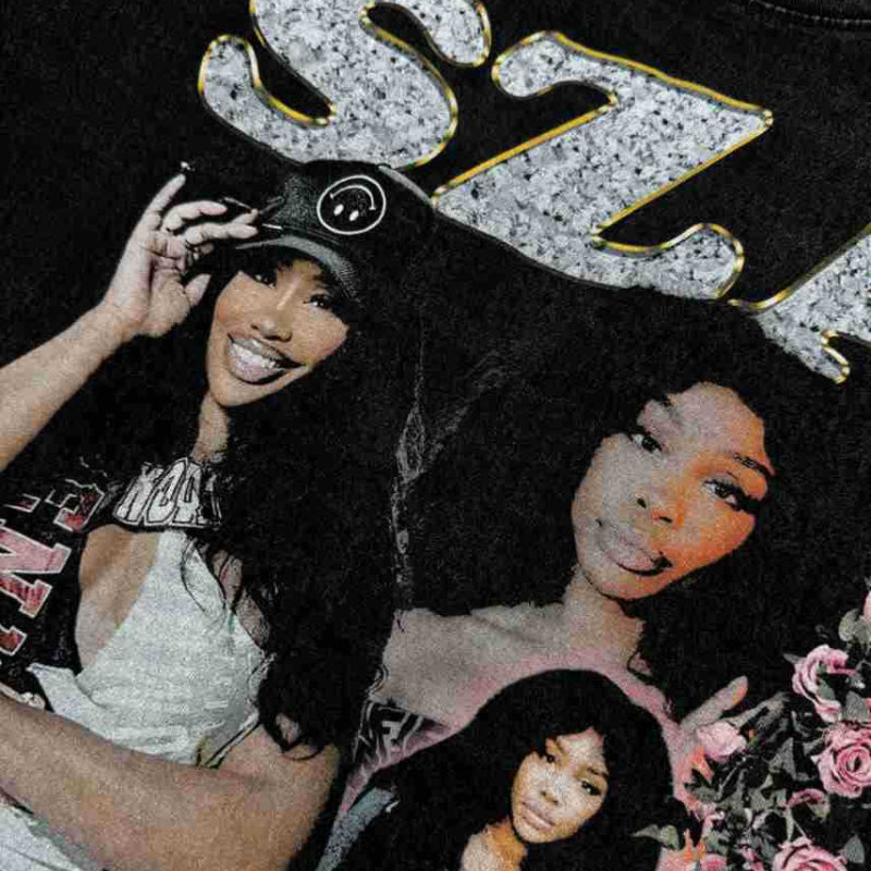 Streetwear masculino vintage rap SZA print short sleeve t-shirt oversize