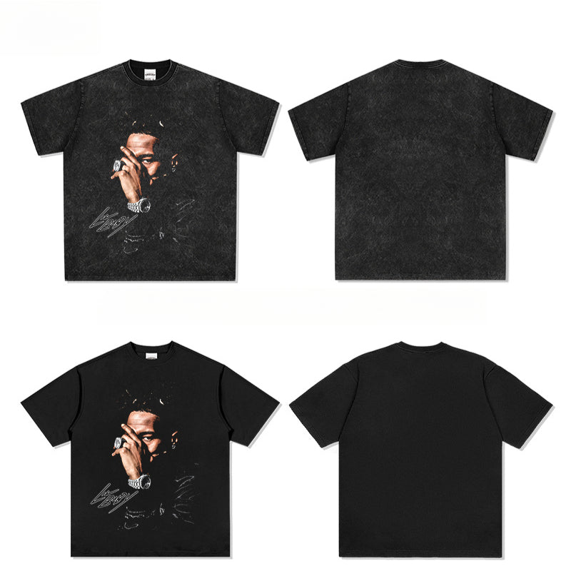 Marcas streetwear usa vintage hip hop Lil Baby print short sleeve t-shirt