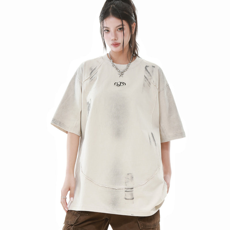 Stone Wash T shirt Retro Old Short Sleeve T-Shirt