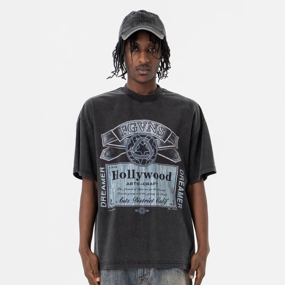 Vic Streetwear Summer Vintage Old Crew Neck Short Sleeve T-Shirt
